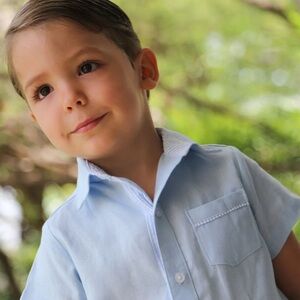 Baliene Boys 2T Linen Short Sleeve André Shirt Baby Blue Stripe Luxury